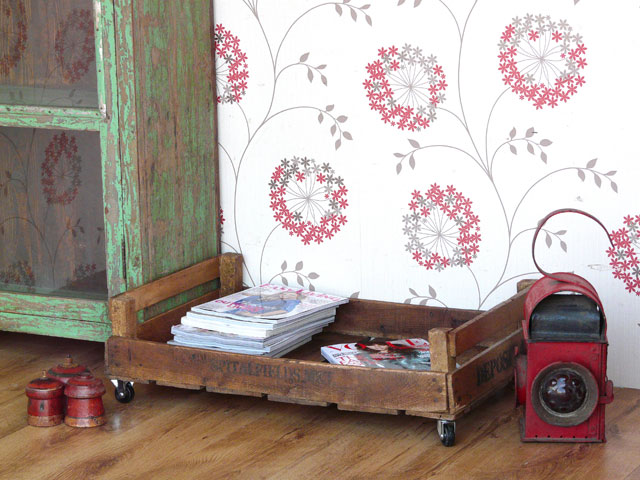 Wooden Apple Crate with castors for moving them around rooms and from under beds