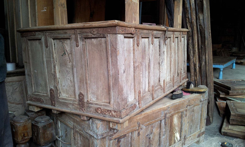 Old Pitari Chests: we will have them restored by just sanding the wood and iron work and applying a lot of wax