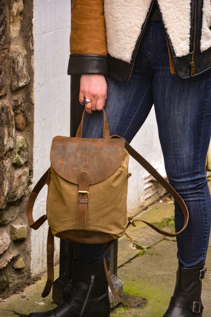 leather and canvas backpack