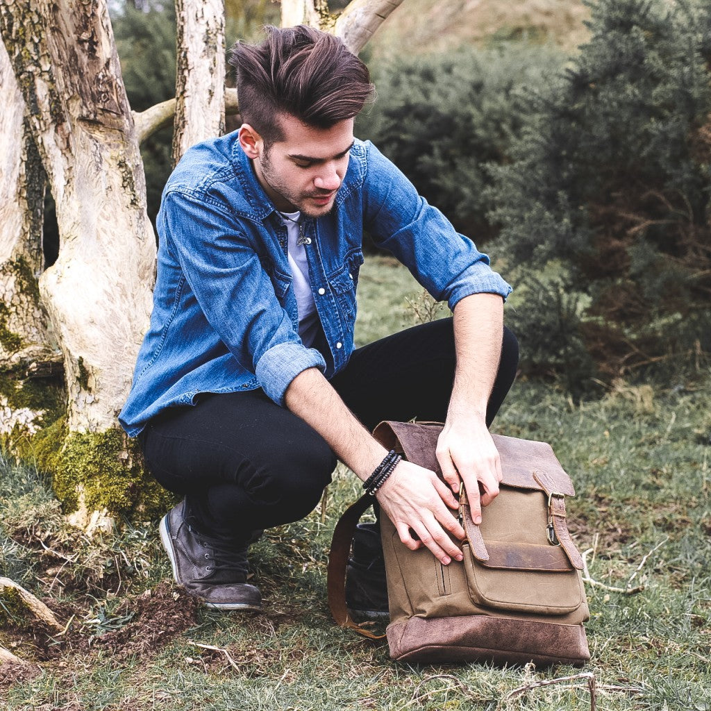 canvas and leather backpack by scaramanga