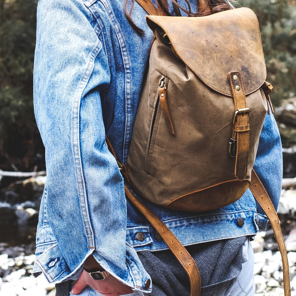 canvas and leather backpack by scaramanga