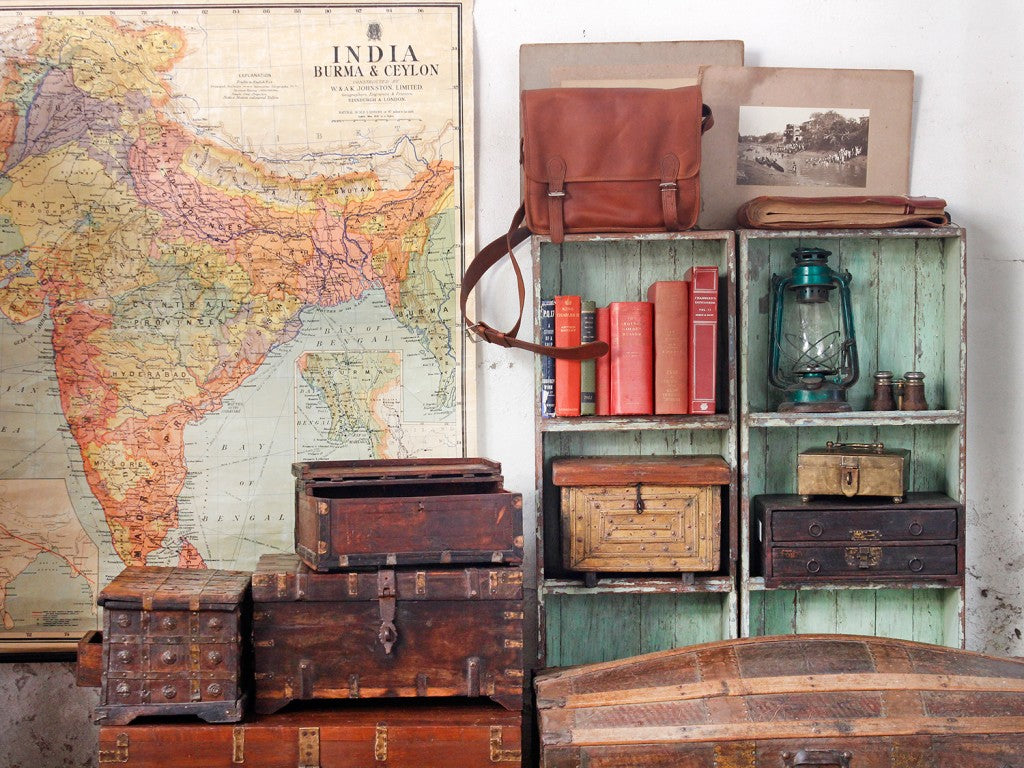 old school map and vintage furniture