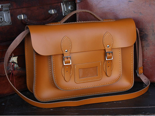 15 Inch London Tan Leather Satchel with Handle, £99