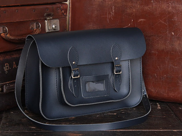 navy leather satchel