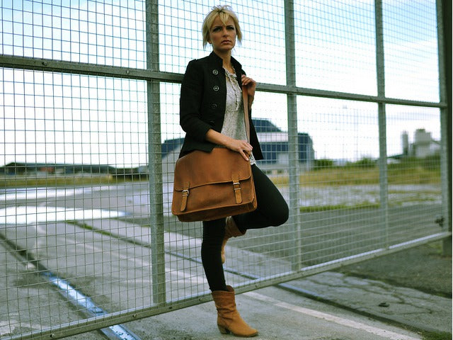 Large Wide Leather Satchel with Pocket, £80