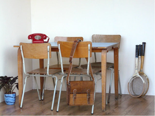Vintage School Dining Table, £150, and Old School Chairs, £27.50