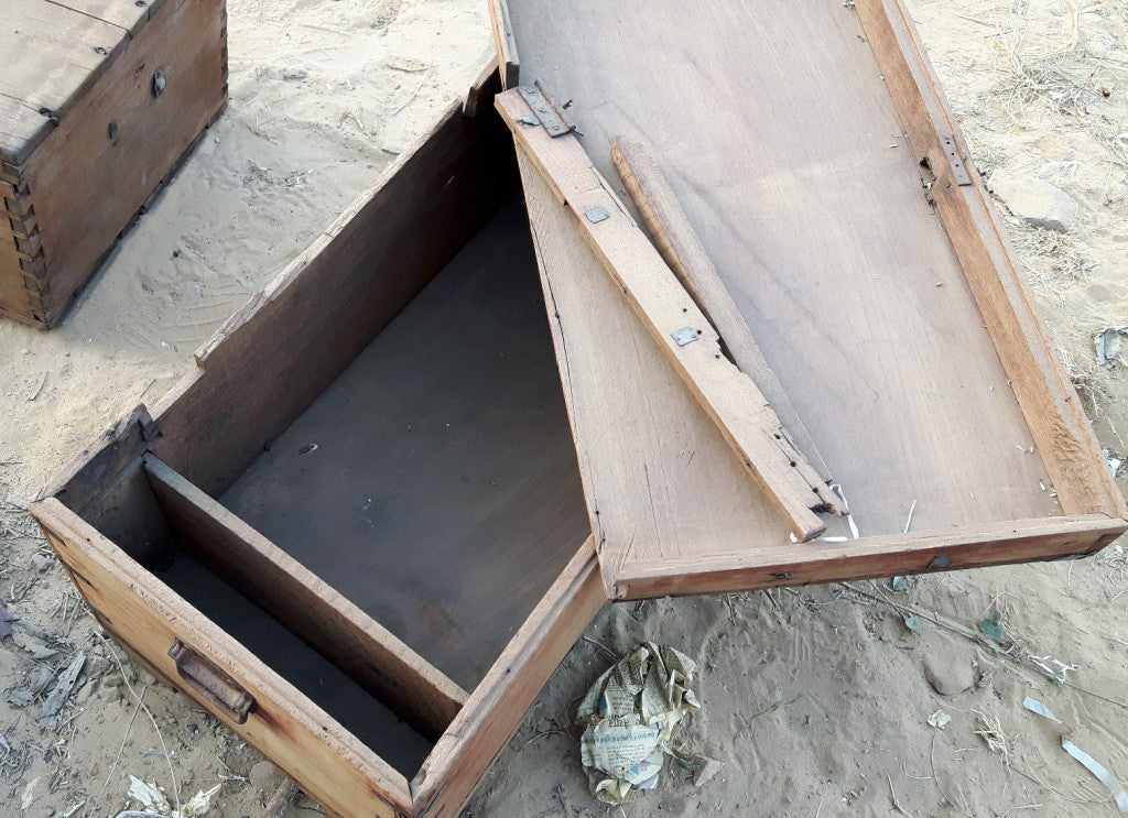 Typically the lid has broken aay from the chest. Substantial work is needed to reinforce the back so the hinges can be secured to the back of the chest